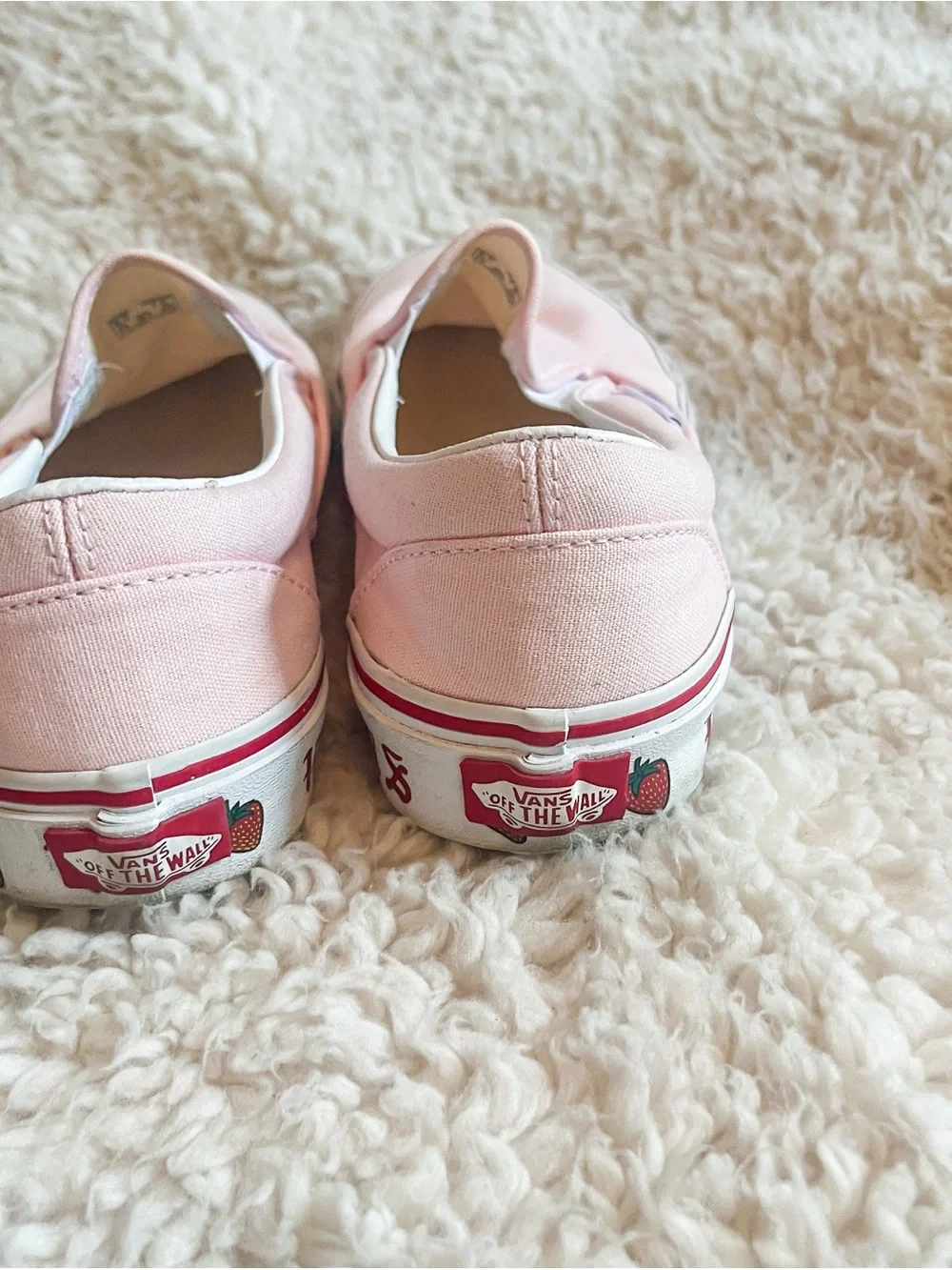 Vans 2021 Pink Slip-On Sneakers with Red Side Logo and Strawberry Detail Rare
